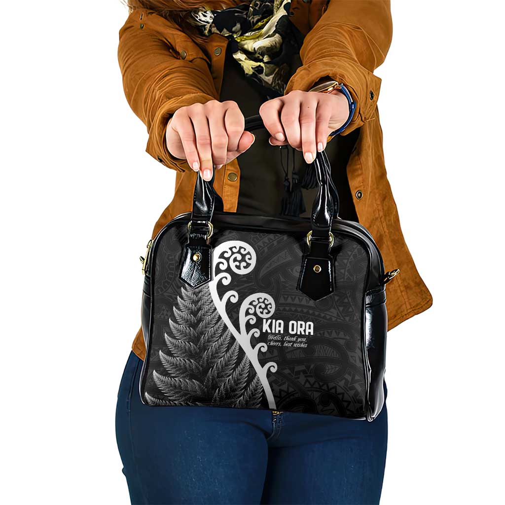 Kia Ora Maori Language Shoulder Handbag Te Reo Maori Koru Fern Art LT9 One Size Black - Polynesian Pride