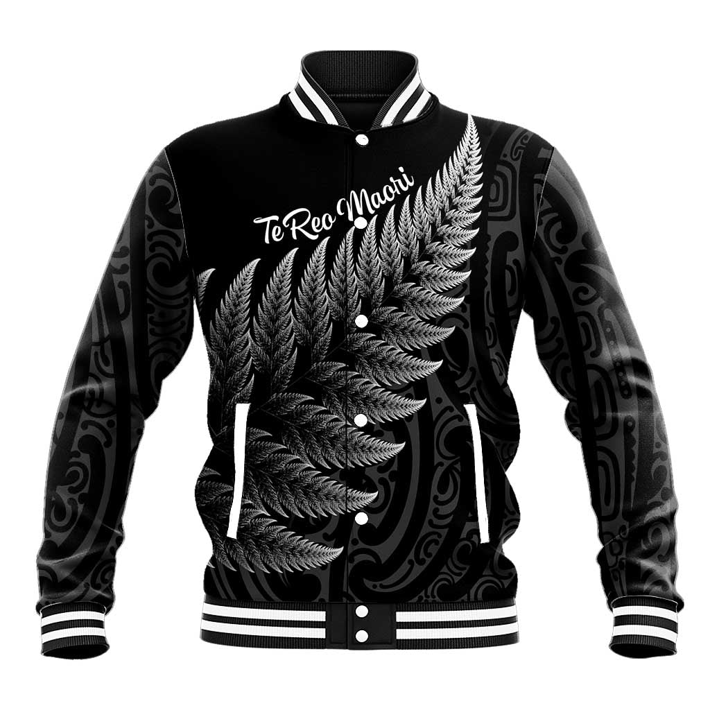 New Zealand Te Reo Māori Baseball Jacket Simple Black Fern
