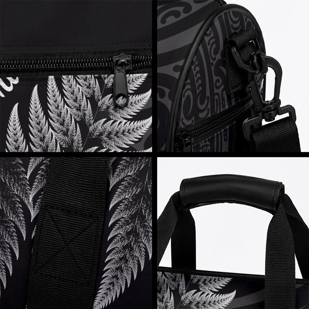 New Zealand Te Reo Māori Duffle Bag Simple Black Fern LT9 - Polynesian Pride