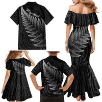 New Zealand Te Reo Mori Family Matching Mermaid Dress and Hawaiian Shirt Simple Black Fern LT9 - Polynesian Pride