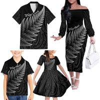 New Zealand Te Reo Mori Family Matching Off The Shoulder Long Sleeve Dress and Hawaiian Shirt Simple Black Fern LT9 - Polynesian Pride