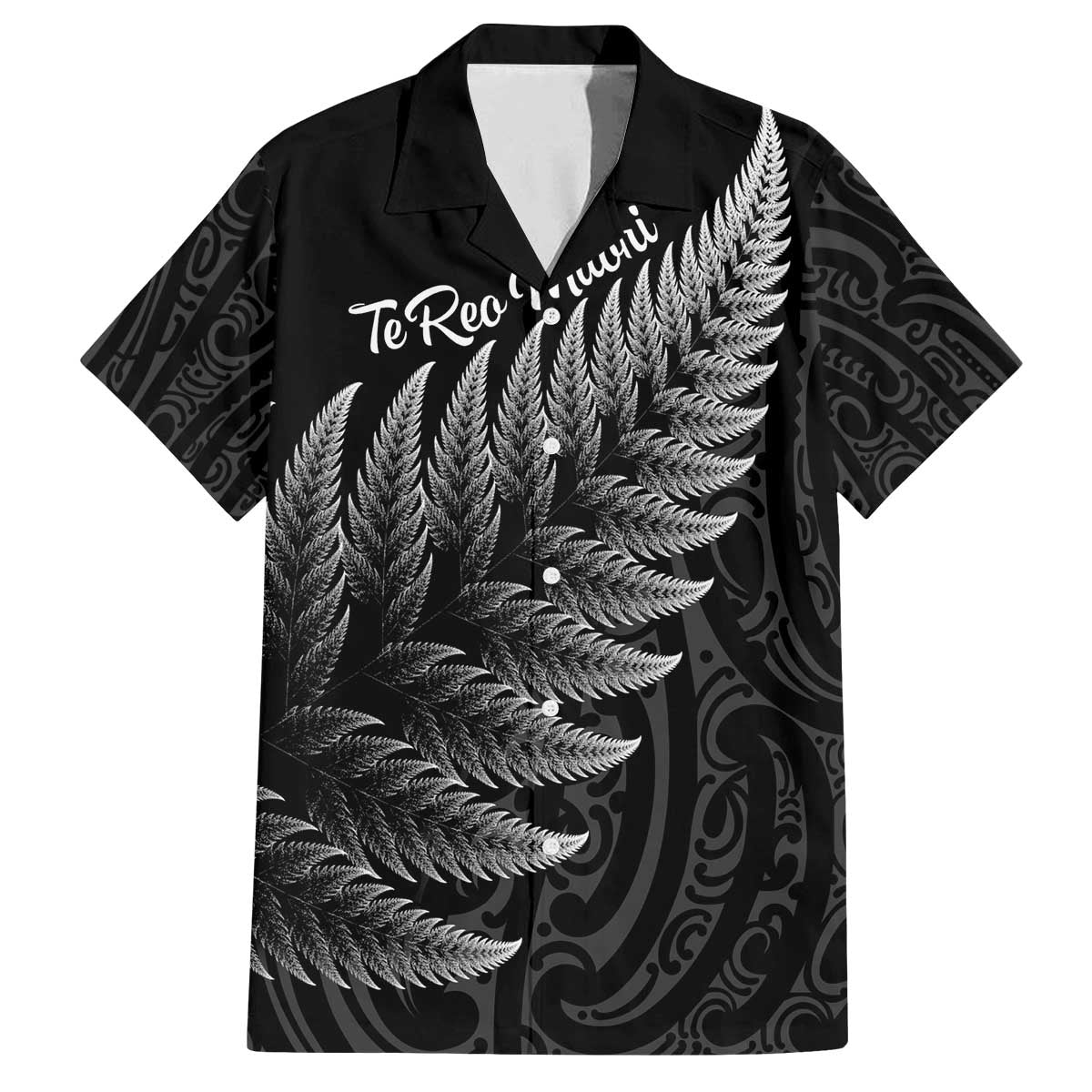 New Zealand Te Reo Mori Family Matching Off The Shoulder Long Sleeve Dress and Hawaiian Shirt Simple Black Fern LT9 Dad's Shirt - Short Sleeve Black - Polynesian Pride