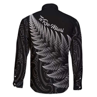 New Zealand Te Reo Mori Family Matching Off The Shoulder Long Sleeve Dress and Hawaiian Shirt Simple Black Fern LT9 - Polynesian Pride
