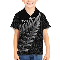 New Zealand Te Reo Mori Family Matching Off The Shoulder Long Sleeve Dress and Hawaiian Shirt Simple Black Fern LT9 Son's Shirt Black - Polynesian Pride