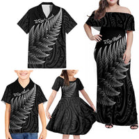 New Zealand Te Reo Mori Family Matching Off Shoulder Maxi Dress and Hawaiian Shirt Simple Black Fern LT9 - Polynesian Pride