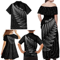 New Zealand Te Reo Mori Family Matching Off Shoulder Maxi Dress and Hawaiian Shirt Simple Black Fern LT9 - Polynesian Pride