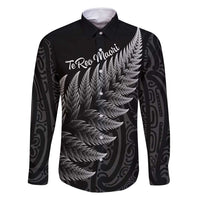 New Zealand Te Reo Mori Family Matching Off Shoulder Maxi Dress and Hawaiian Shirt Simple Black Fern LT9 Dad's Shirt - Long Sleeve Black - Polynesian Pride