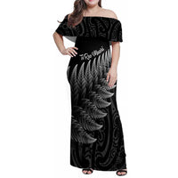 New Zealand Te Reo Mori Family Matching Off Shoulder Maxi Dress and Hawaiian Shirt Simple Black Fern LT9 Mom's Dress Black - Polynesian Pride
