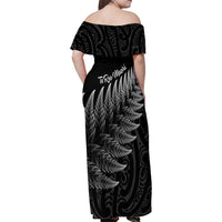 New Zealand Te Reo Mori Family Matching Off Shoulder Maxi Dress and Hawaiian Shirt Simple Black Fern LT9 - Polynesian Pride