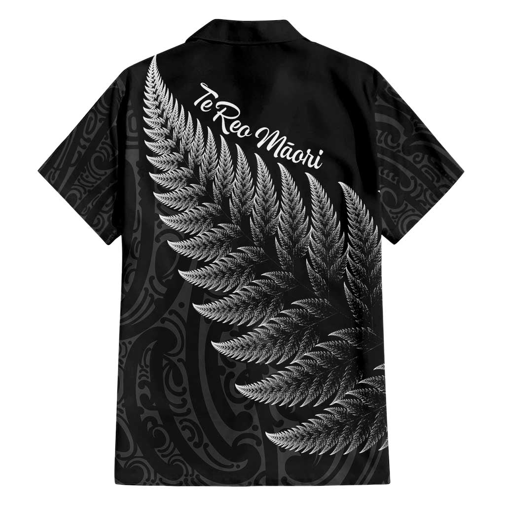 New Zealand Te Reo Mori Family Matching Short Sleeve Bodycon Dress and Hawaiian Shirt Simple Black Fern LT9 - Polynesian Pride