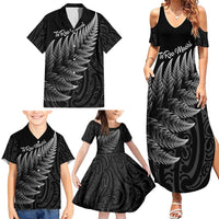 New Zealand Te Reo Mori Family Matching Summer Maxi Dress and Hawaiian Shirt Simple Black Fern LT9 - Polynesian Pride