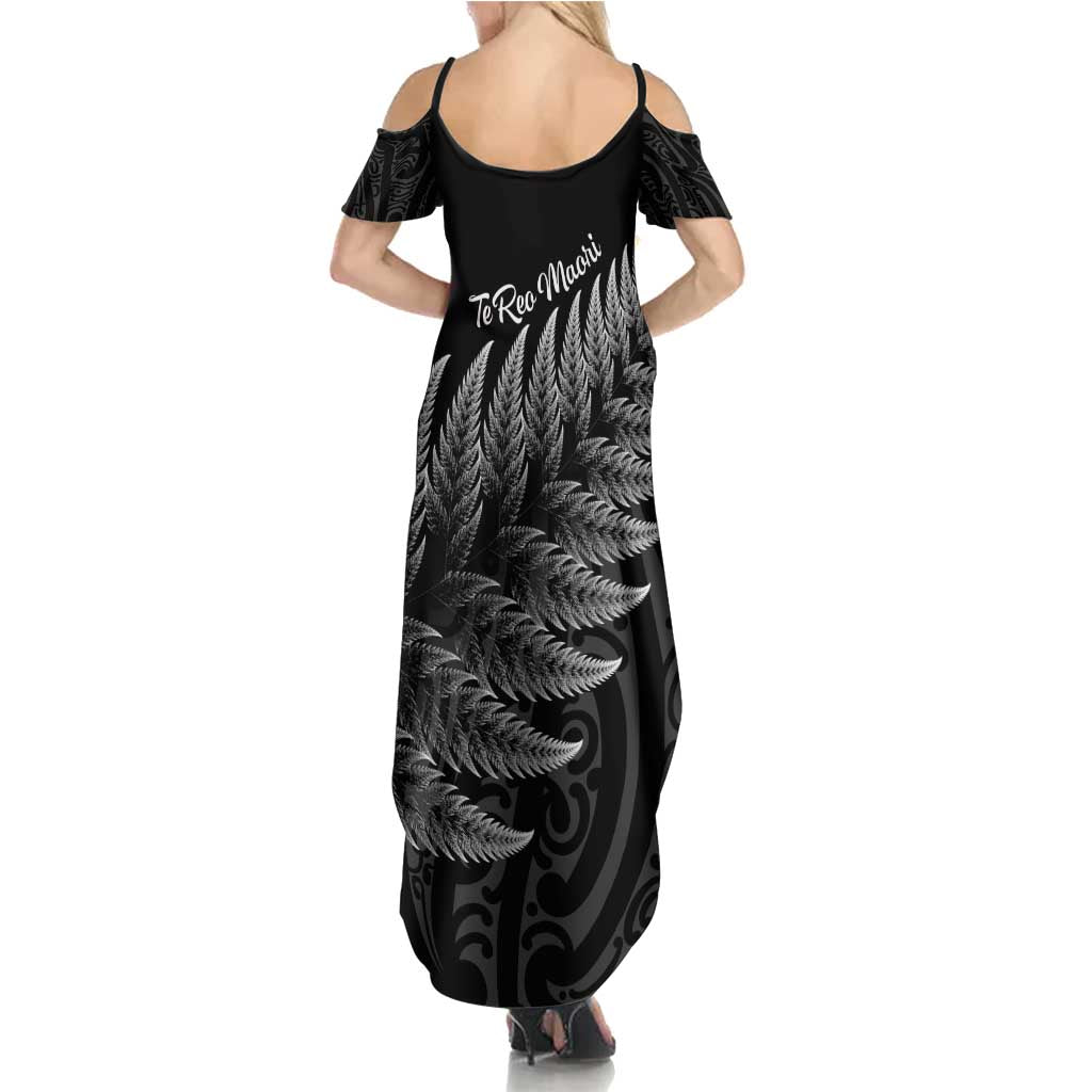 New Zealand Te Reo Mori Family Matching Summer Maxi Dress and Hawaiian Shirt Simple Black Fern LT9 - Polynesian Pride