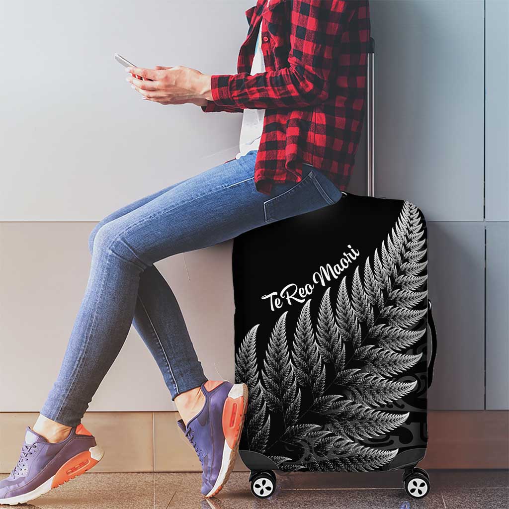 New Zealand Te Reo Māori Luggage Cover Simple Black Fern