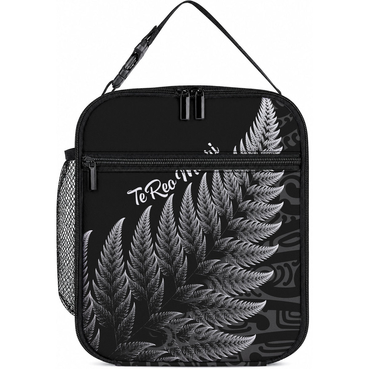 New Zealand Te Reo Māori Lunch Bag Simple Black Fern LT9 10.2 × 8.3 × 4.3 inch Black - Polynesian Pride
