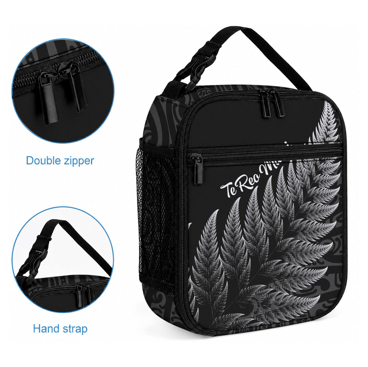 New Zealand Te Reo Māori Lunch Bag Simple Black Fern LT9 - Polynesian Pride