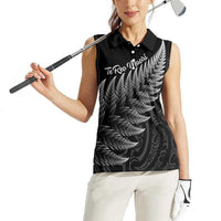 New Zealand Te Reo Māori Women Sleeveless Polo Shirt Simple Black Fern