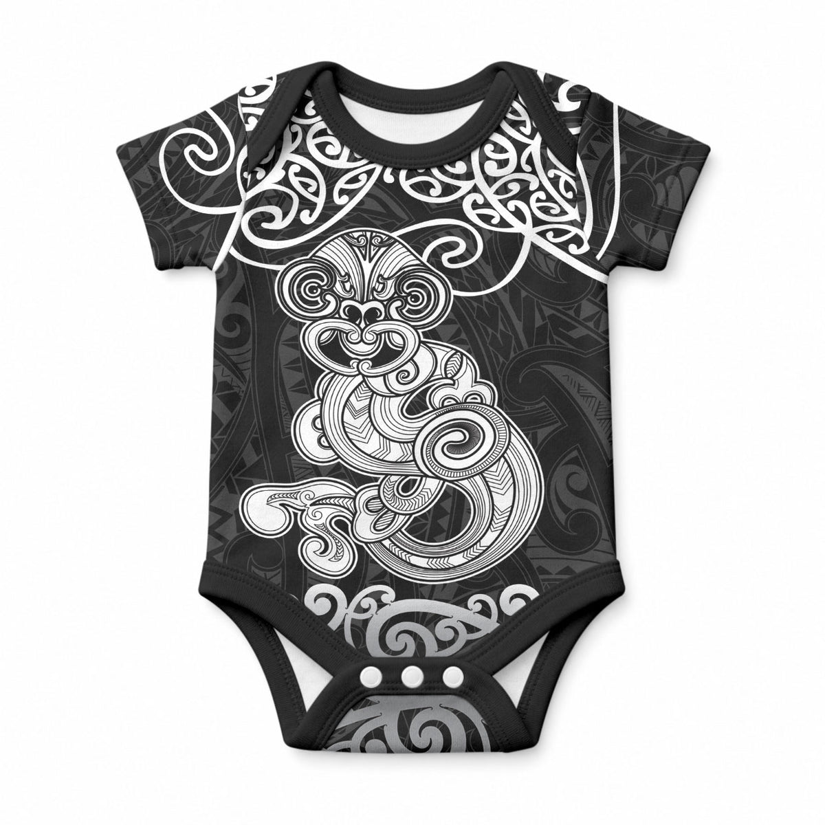 Te Reo Maori Tiki Inspired Art Baby Onesie LT9 Black - Polynesian Pride