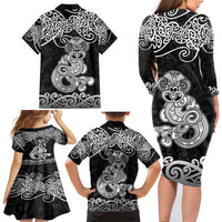 Te Reo Maori Tiki Inspired Art Family Matching Long Sleeve Bodycon Dress and Hawaiian Shirt LT9 - Polynesian Pride