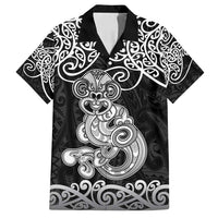 Te Reo Maori Tiki Inspired Art Family Matching Long Sleeve Bodycon Dress and Hawaiian Shirt LT9 Dad's Shirt - Short Sleeve Black - Polynesian Pride