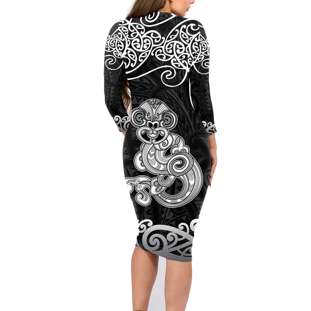 Te Reo Maori Tiki Inspired Art Family Matching Long Sleeve Bodycon Dress and Hawaiian Shirt LT9 - Polynesian Pride