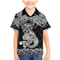 Te Reo Maori Tiki Inspired Art Family Matching Mermaid Dress and Hawaiian Shirt LT9 Son's Shirt Black - Polynesian Pride