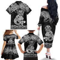 Te Reo Maori Tiki Inspired Art Family Matching Off The Shoulder Long Sleeve Dress and Hawaiian Shirt LT9 - Polynesian Pride