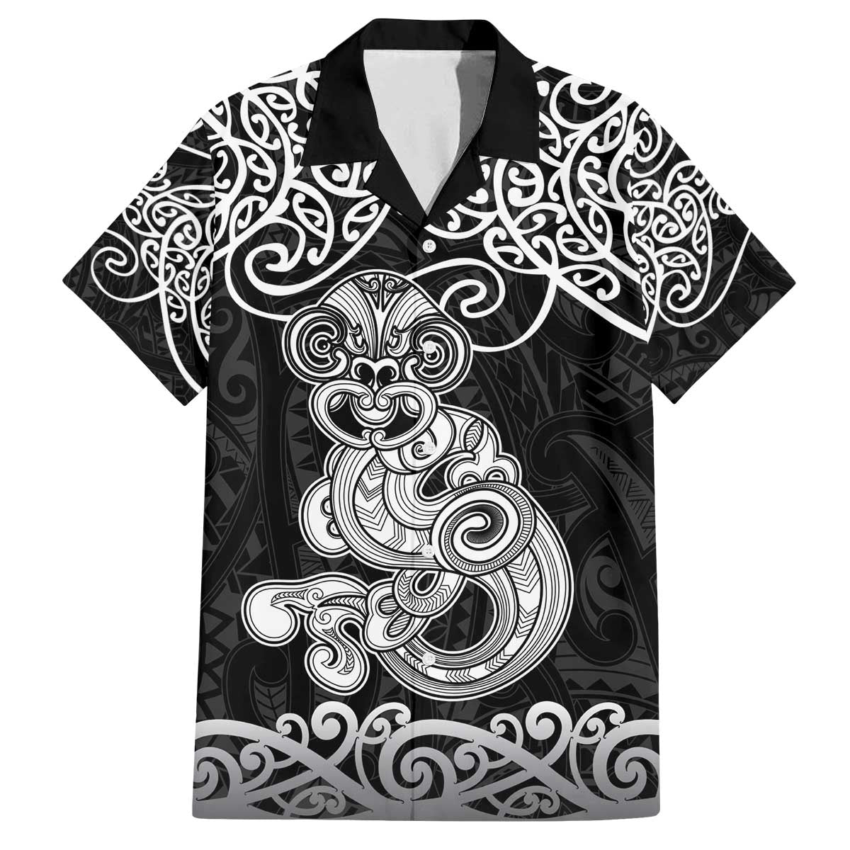 Te Reo Maori Tiki Inspired Art Family Matching Off The Shoulder Long Sleeve Dress and Hawaiian Shirt LT9 Dad's Shirt - Short Sleeve Black - Polynesian Pride