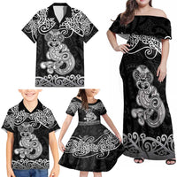 Te Reo Maori Tiki Inspired Art Family Matching Off Shoulder Maxi Dress and Hawaiian Shirt LT9 - Polynesian Pride