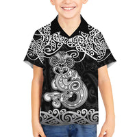 Te Reo Maori Tiki Inspired Art Family Matching Off Shoulder Maxi Dress and Hawaiian Shirt LT9 Son's Shirt Black - Polynesian Pride
