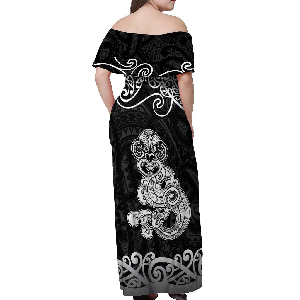 Te Reo Maori Tiki Inspired Art Off Shoulder Maxi Dress