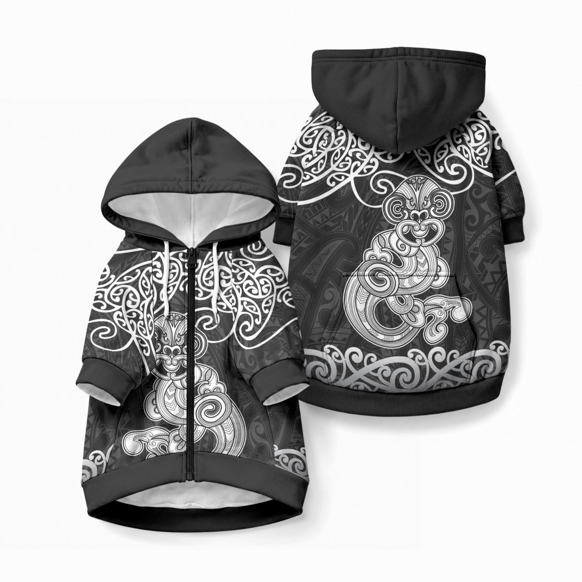 Te Reo Maori Tiki Inspired Art Pet Hoodie LT9 Zip-up Black - Polynesian Pride