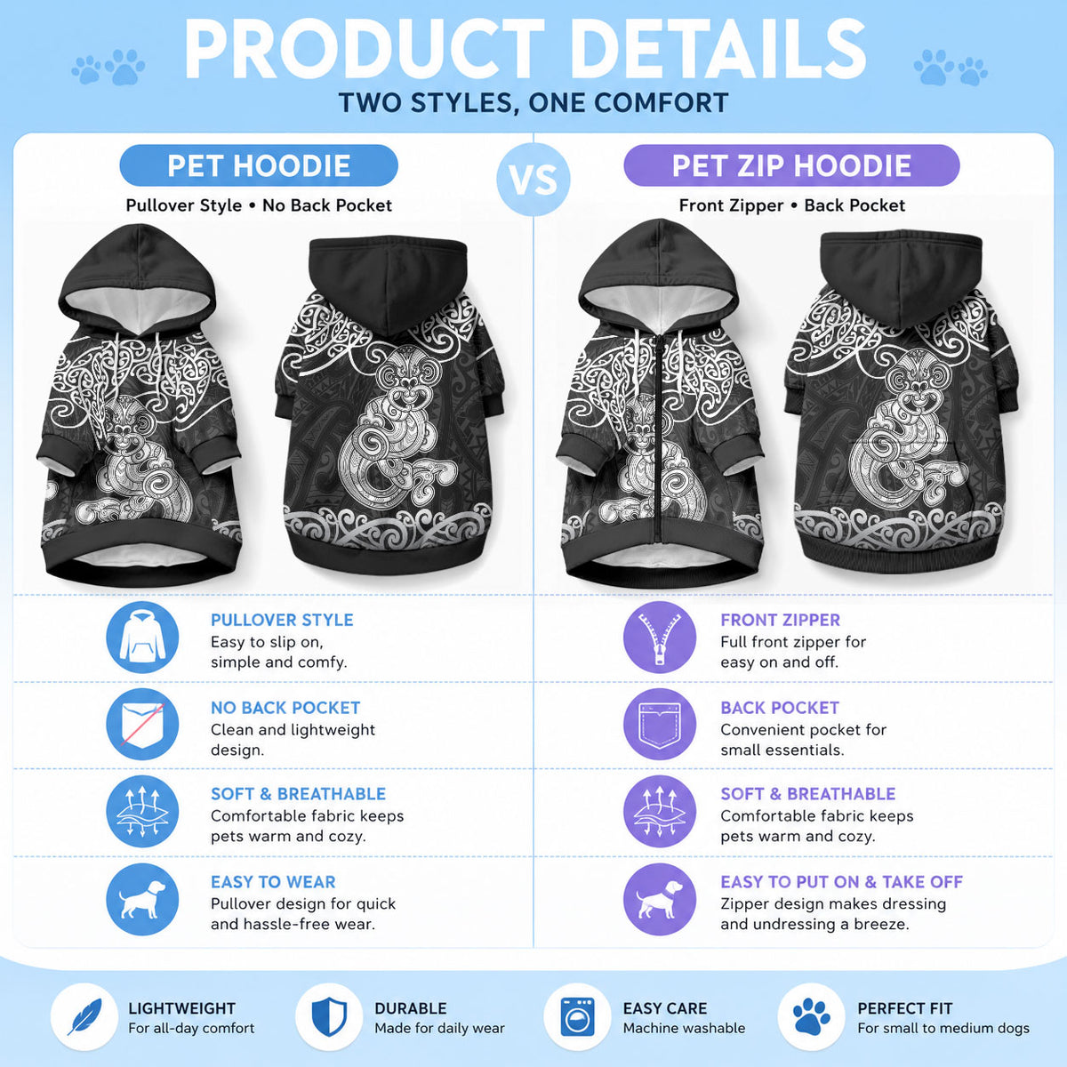 Te Reo Maori Tiki Inspired Art Pet Hoodie LT9 - Polynesian Pride