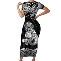 Te Reo Maori Tiki Inspired Art Short Sleeve Bodycon Dress