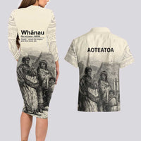 Whanau Maori Language Couples Matching Long Sleeve Bodycon Dress and Hawaiian Shirt Te Reo Maori Inspired Art LT9 - Polynesian Pride