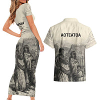 Whanau Maori Language Couples Matching Short Sleeve Bodycon Dress and Hawaiian Shirt Te Reo Maori Inspired Art LT9 - Polynesian Pride