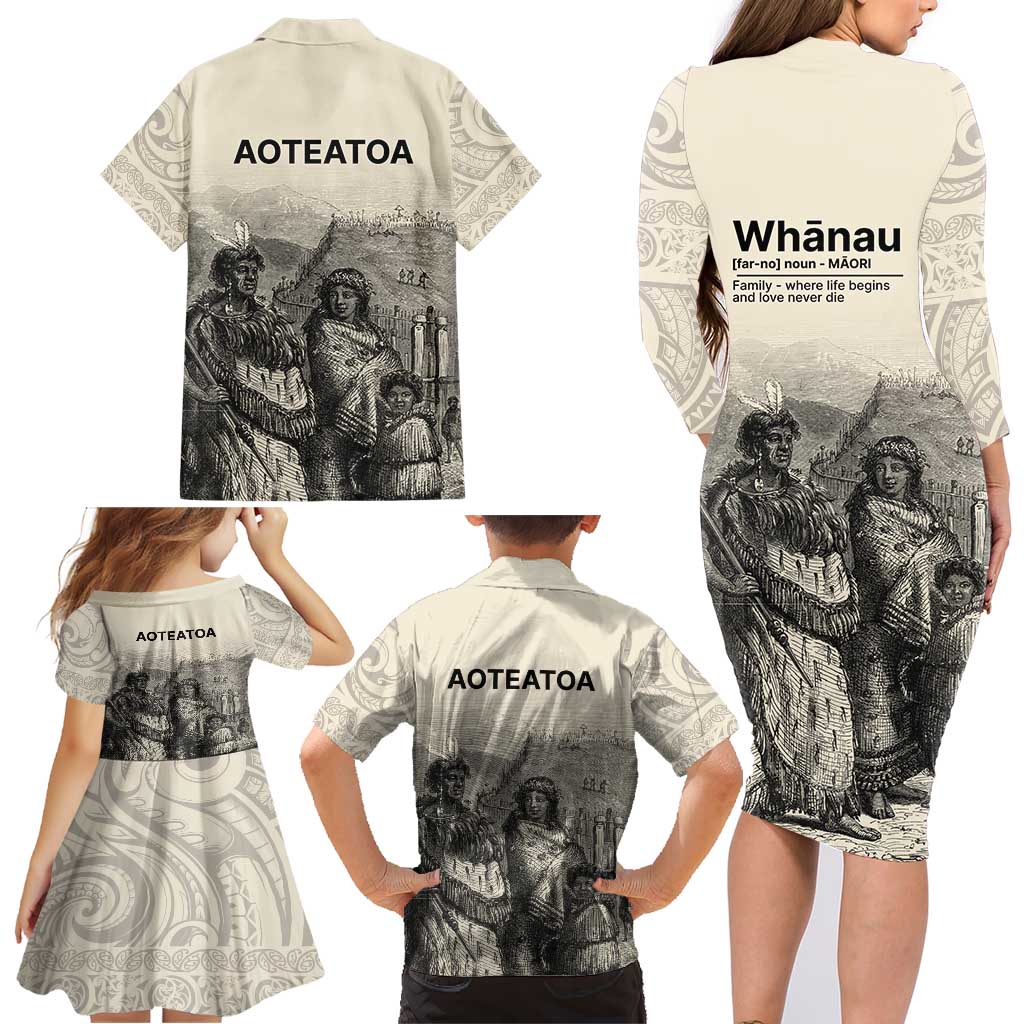 Whanau Maori Language Family Matching Long Sleeve Bodycon Dress and Hawaiian Shirt Te Reo Maori Inspired Art LT9 - Polynesian Pride