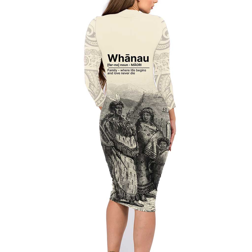 Whanau Maori Language Family Matching Long Sleeve Bodycon Dress and Hawaiian Shirt Te Reo Maori Inspired Art LT9 - Polynesian Pride