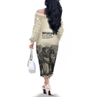 Whanau Maori Language Family Matching Off The Shoulder Long Sleeve Dress and Hawaiian Shirt Te Reo Maori Inspired Art LT9 - Polynesian Pride