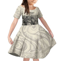 Whanau Maori Language Family Matching Off Shoulder Maxi Dress and Hawaiian Shirt Te Reo Maori Inspired Art LT9 Daughter's Dress Nude - Polynesian Pride