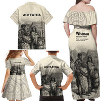 Whanau Maori Language Family Matching Off Shoulder Maxi Dress and Hawaiian Shirt Te Reo Maori Inspired Art LT9 - Polynesian Pride