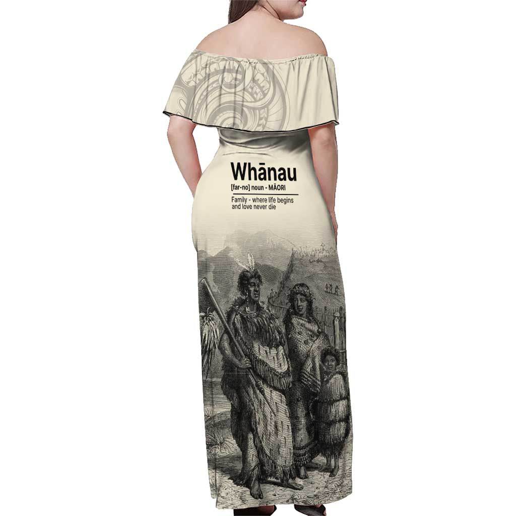 Whanau Maori Language Family Matching Off Shoulder Maxi Dress and Hawaiian Shirt Te Reo Maori Inspired Art LT9 - Polynesian Pride
