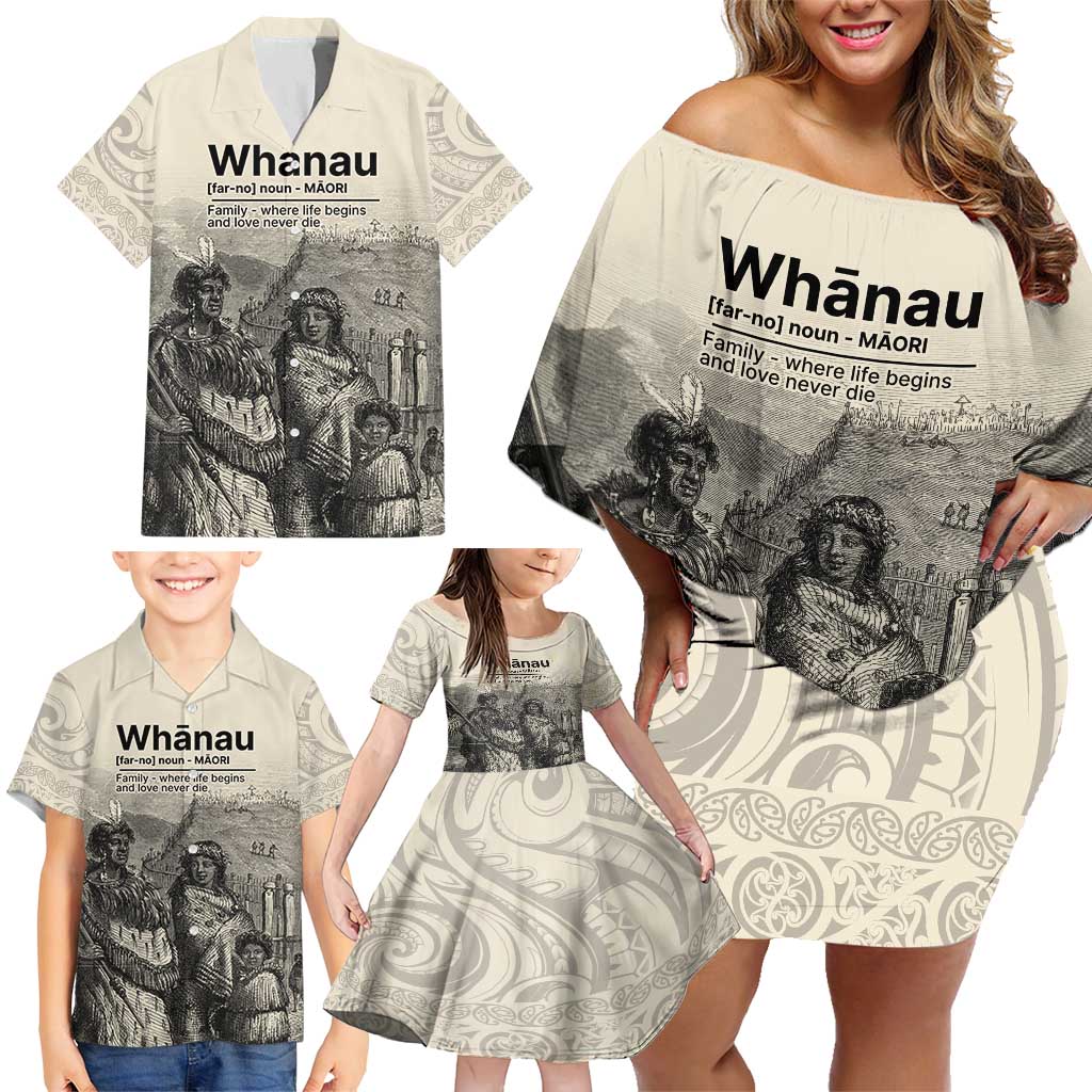 Whanau Maori Language Family Matching Off Shoulder Short Dress and Hawaiian Shirt Te Reo Maori Inspired Art LT9 - Polynesian Pride