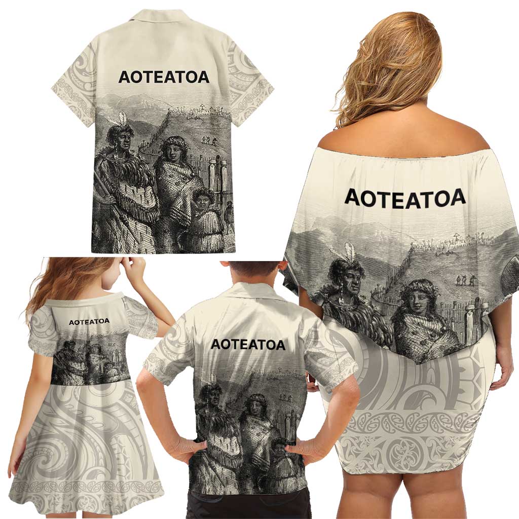 Whanau Maori Language Family Matching Off Shoulder Short Dress and Hawaiian Shirt Te Reo Maori Inspired Art LT9 - Polynesian Pride