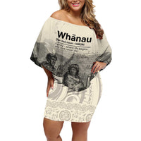 Whanau Maori Language Family Matching Off Shoulder Short Dress and Hawaiian Shirt Te Reo Maori Inspired Art LT9 Mom's Dress Nude - Polynesian Pride
