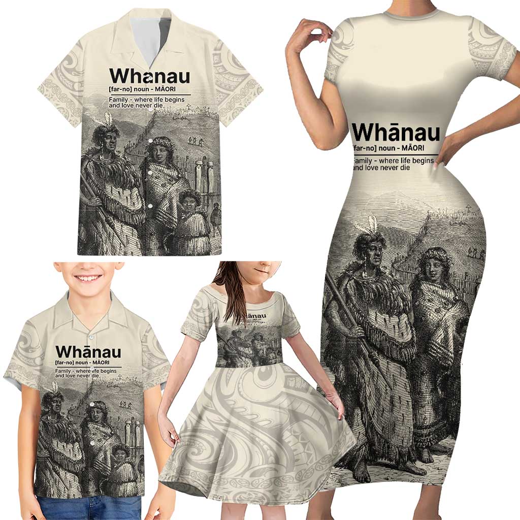 Whanau Maori Language Family Matching Short Sleeve Bodycon Dress and Hawaiian Shirt Te Reo Maori Inspired Art LT9 - Polynesian Pride