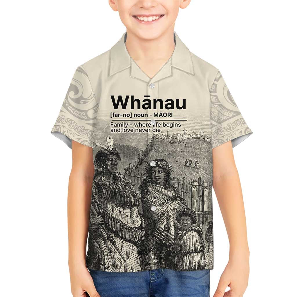 Whanau Maori Language Family Matching Summer Maxi Dress and Hawaiian Shirt Te Reo Maori Inspired Art LT9 Son's Shirt Nude - Polynesian Pride