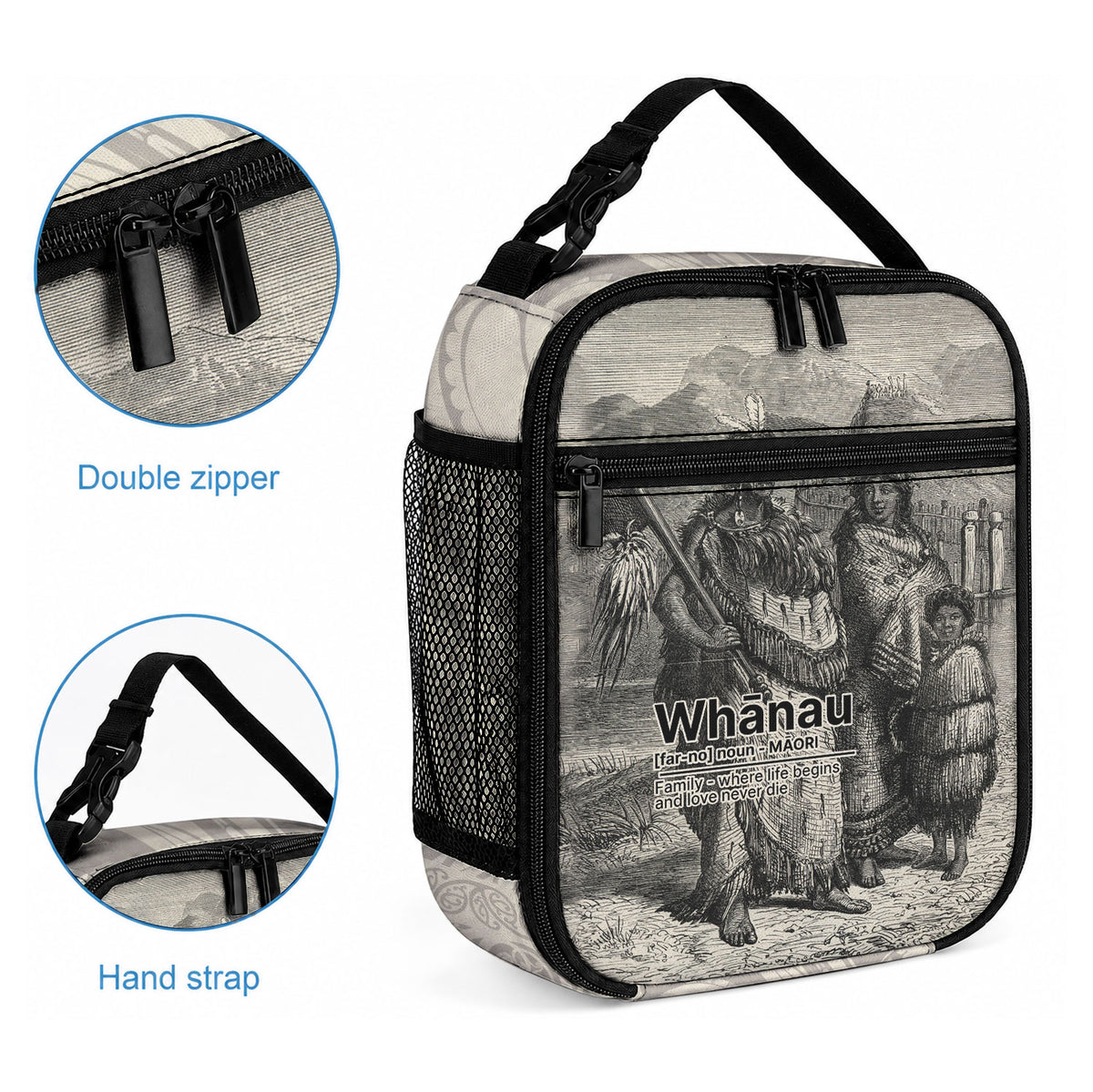 Whanau Maori Language Lunch Bag Te Reo Maori Inspired Art LT9 - Polynesian Pride