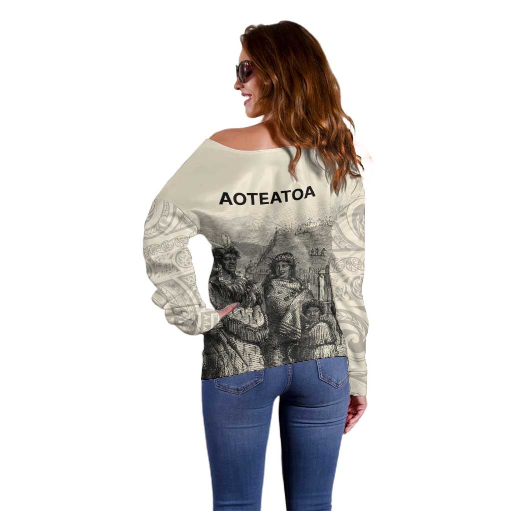 Whanau Maori Language Off Shoulder Sweater Te Reo Maori Inspired Art