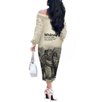 Whanau Maori Language Off The Shoulder Long Sleeve Dress Te Reo Maori Inspired Art