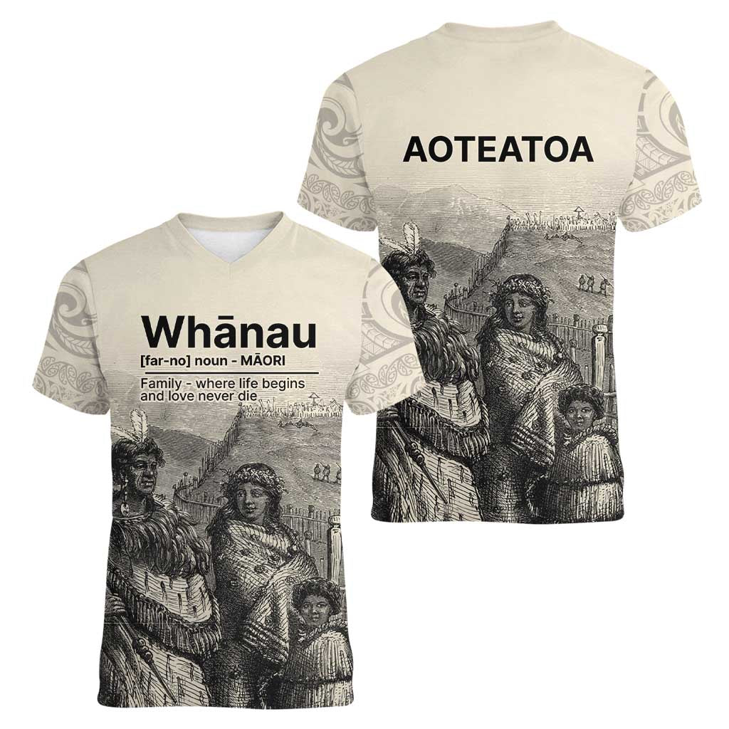 Whanau Maori Language Women V-Neck T-Shirt Te Reo Maori Inspired Art